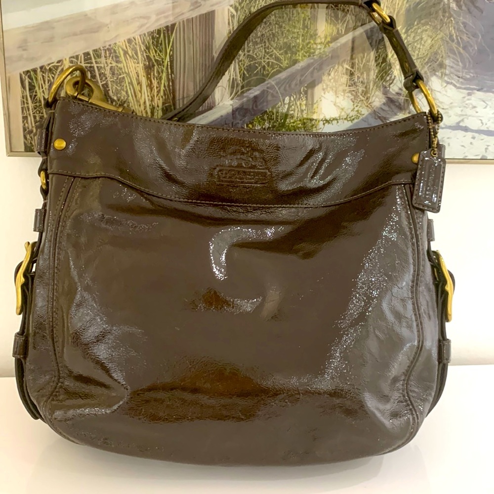 Authentic Coach Dark Patent Leather Brown Shoulder Bag